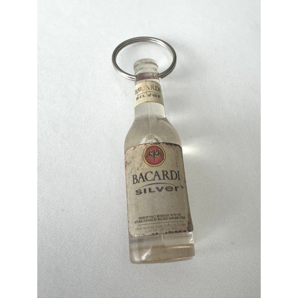 Bacardi Silver Miniature‎ Bottle Keychain Clear Alcohol Promo Bottle Opener